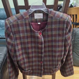 #27 - Louben Women's Checkered Blazer - Burgundy and Brown